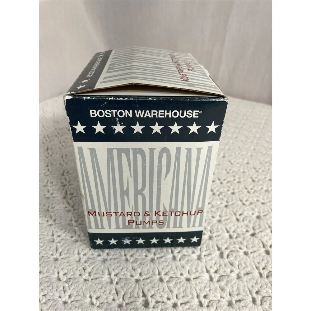 American Flag Mustard & Ketchup Catsup Pump Dispenser Set New Open Box